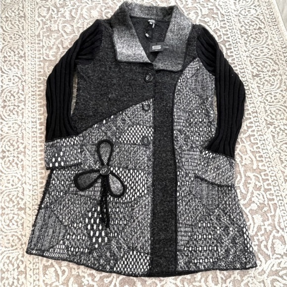 NWT Sioni Wool/Mohair Patchwork Sweater Coat - Picture 7 of 16